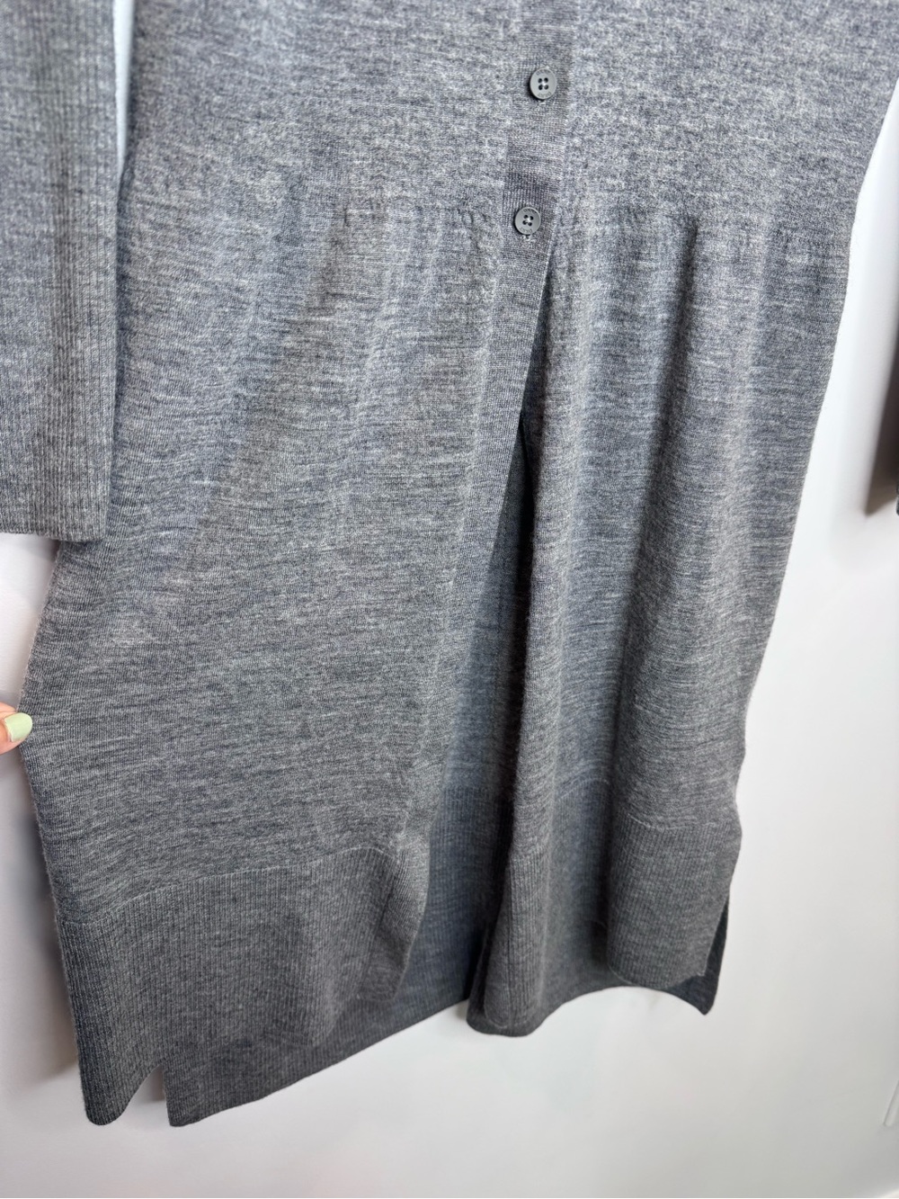 DKNY merino wool Long Gray Open-Front Women's Cardigan sz large - Picture 7 of 9